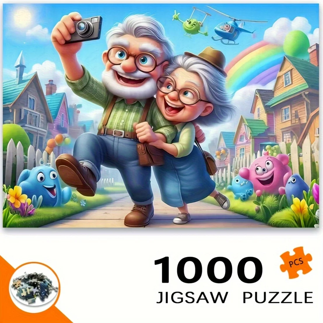 Rompecabezas de amor y viaje para abuelos, 1000 Uds., escena romántica con pareja de ancianos, colores vibrantes, actividad divertida familiar, cerebro DIY