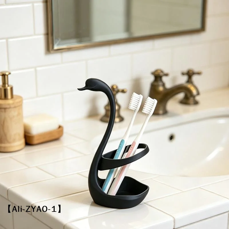 【O】Swan Toothbrush Holder Creative Swan Shape Bathroom Storage Rack Multifunctional Drain Organizer For Bathroom Countertop