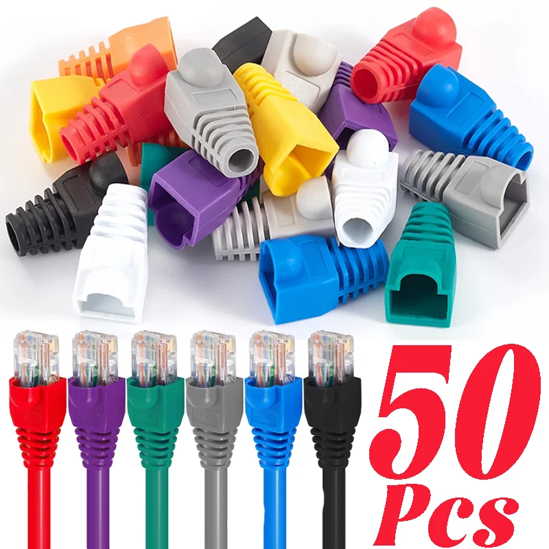 

50/30/10PCS RJ45 Ethernet Cable Connector Plug Cover Cat5 Cat6 Network Cable Strain Relief Boots Protectors Protective Sleeve