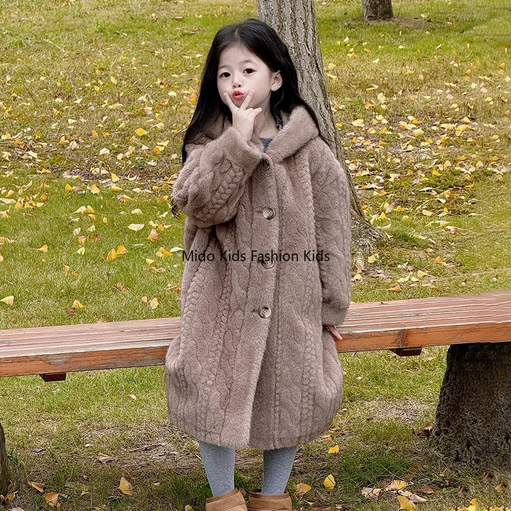 2025 جديد الفتيات معطف الفرو الطفل سميكة المنك المخملية صديقة للبيئة الفراء معطف واحد الأطفال معطف الشتاء 100-170 سنتيمتر