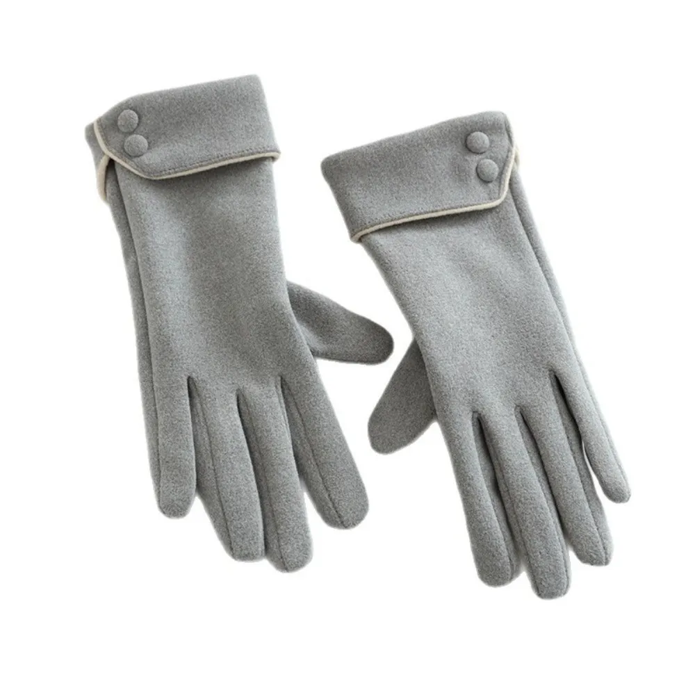 Simple Button Winter Gloves Fleece Full Finger Women Gloves Thickened Touchscreen Cycling Mittens Driving