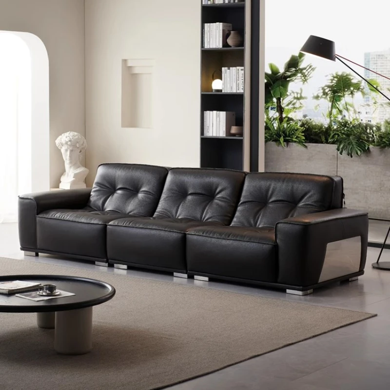 European Living Room Sofa Modern Black Leather Traight Sofa Design Multifunctional Divani Da Soggiorno House Accessories