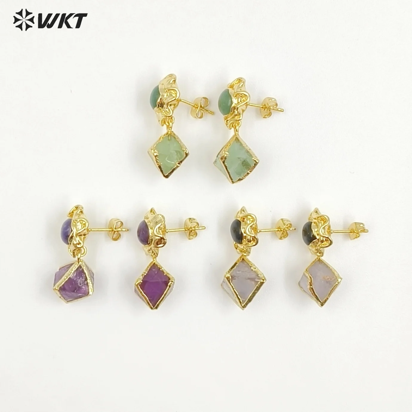 

WT-E793 Новое поступление, разноцветные серьги средней длины с натуральным кристаллом и аметистом для женщин, специальные подарки на день рождения, украшенные