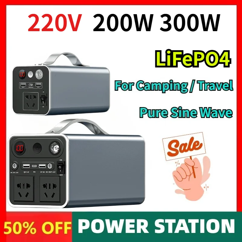 300W Portable Power Station 220V Outdoor Power Bank PD Fast Charge Emergency Power Supply for Camping Travel Home Backup