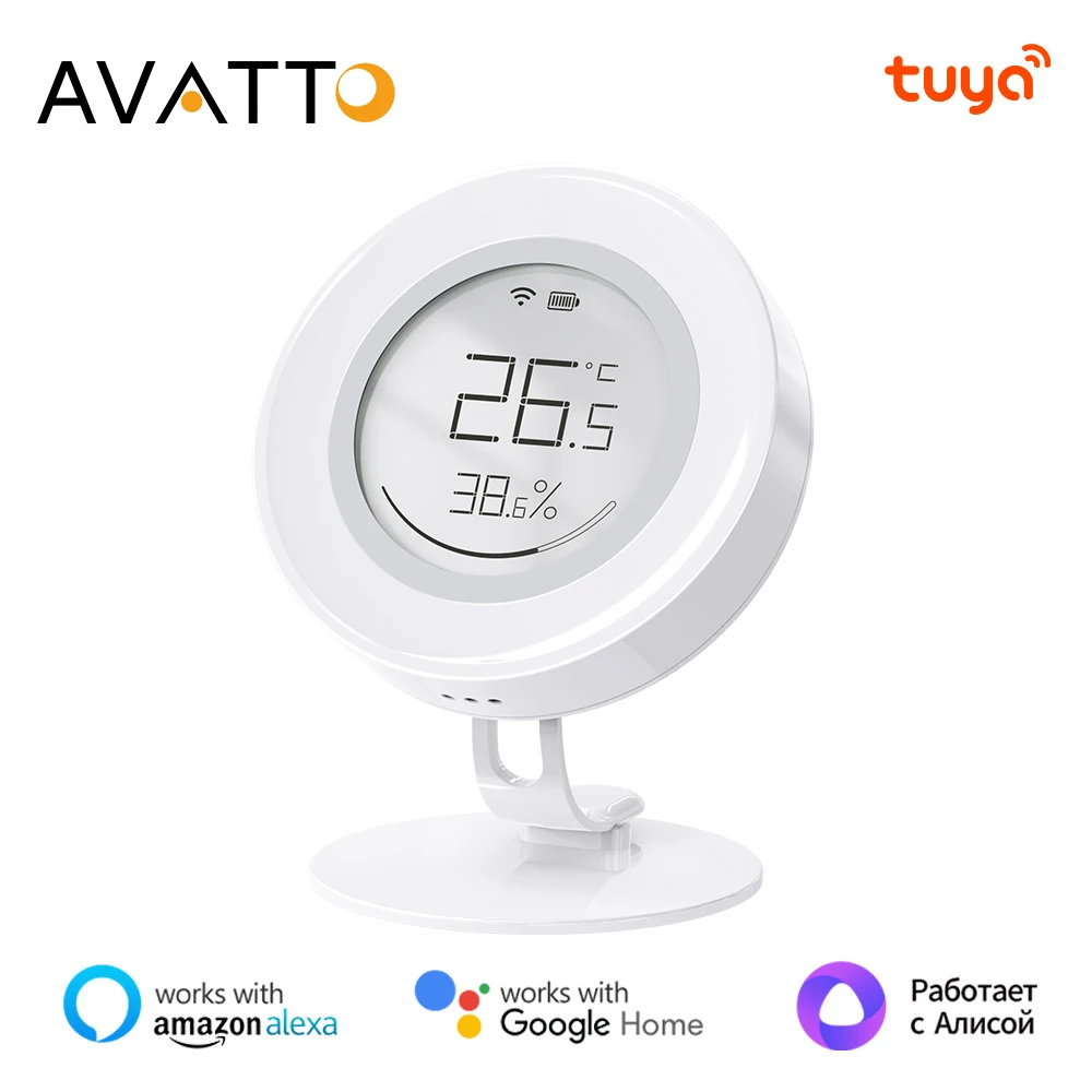 AVATTO Tuya ZigBee Smart Temperature And Humidity Sensor With E-ink Screen Low Power Battery Smart Home For Alexa Google Home