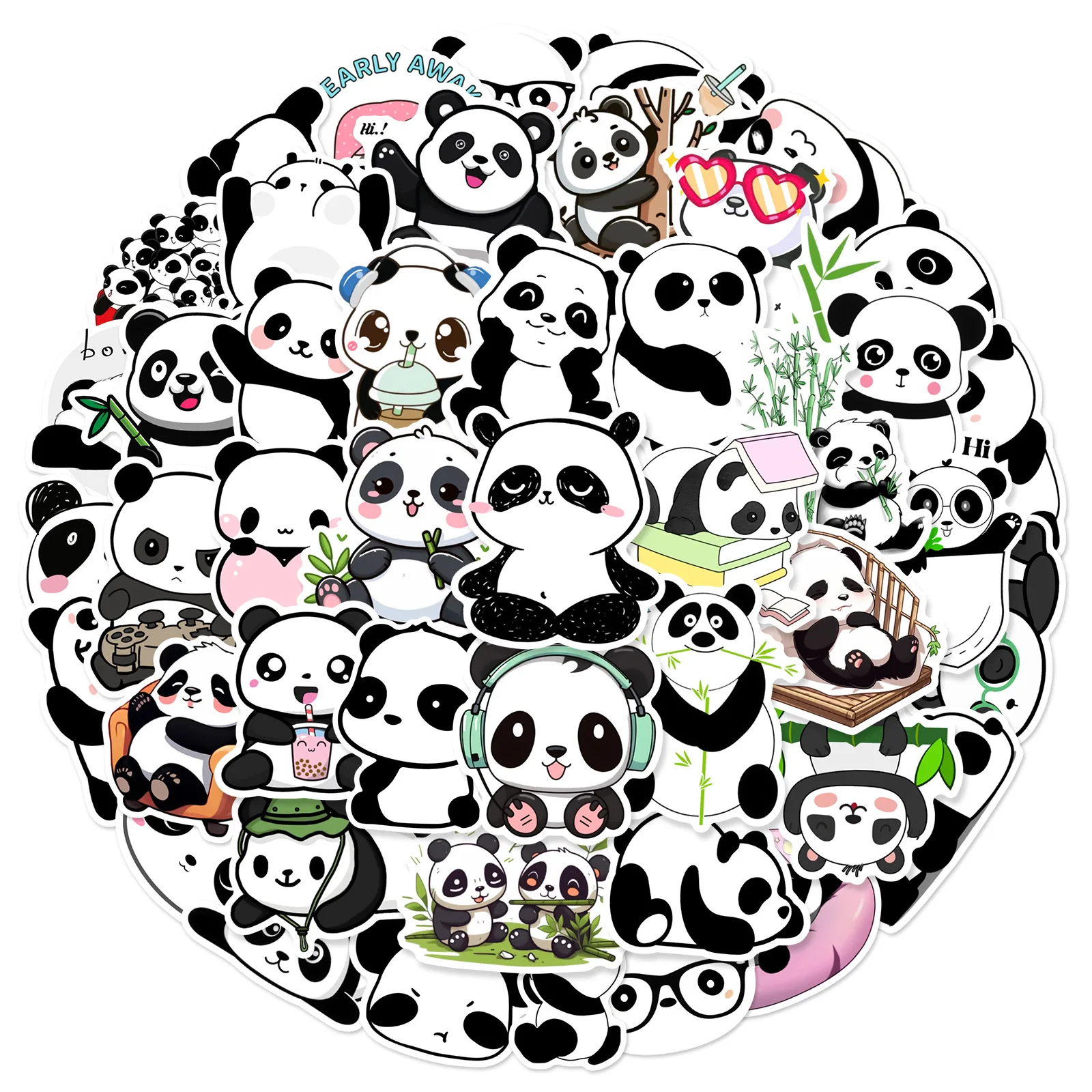 50 Stück niedlichen Panda Graffiti Aufkleber Handy hülle, Gepäck, Wasser becher, Tablet Gitarre wasserdichten Aufkleber