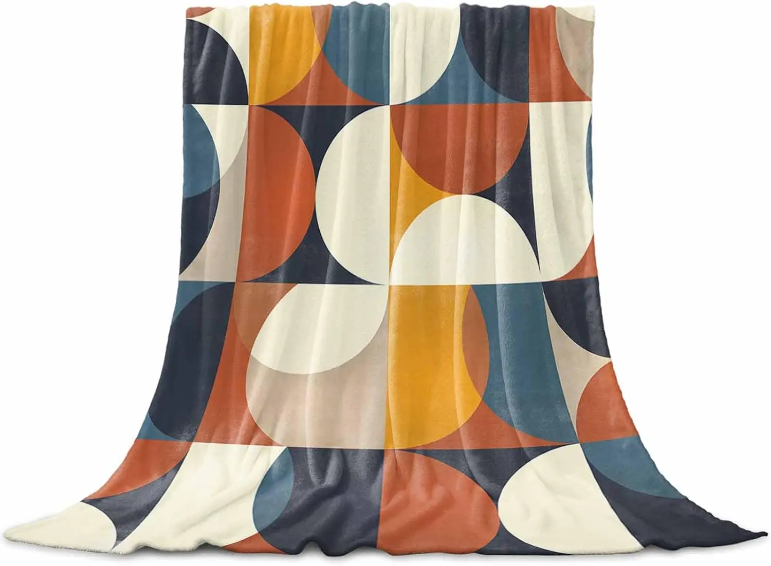 Vintage Multicolor Semi-circle Grid Geometric Cozy Blanket Ideal For Lounge Bedroom Couch Indoor Outdoor Warm Household Rest Use