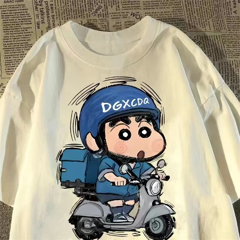 

Новая летняя футболка 2026 года с принтом Крейона Шин-чана в образе курьера, из чистого хлопка, мягкая, в стиле Y2K, модная, повседневная, уличная одежда