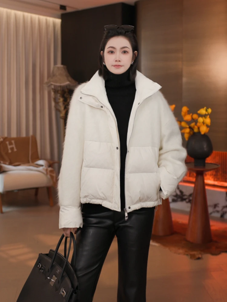 

Женская модная легкая теплая повседневная куртка Meng с застежкой-молнией, наполненная 90% белым гусиным пухом, цвета латте