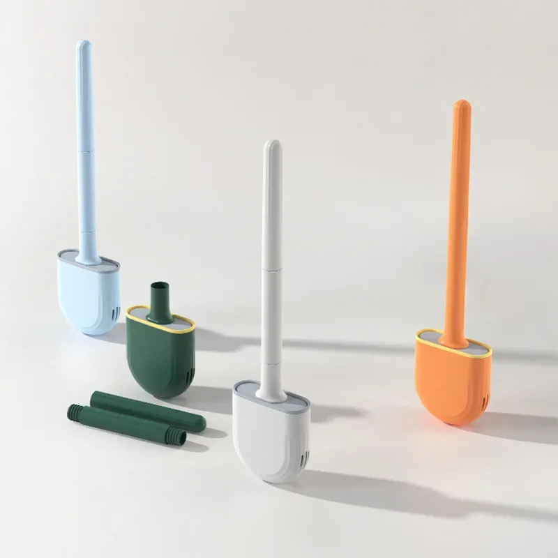 Toilet Brush Soft Plastic No Dead Corner Cleaning Silicone Toilet Brush With Base with Bracket Bathroom Accessories