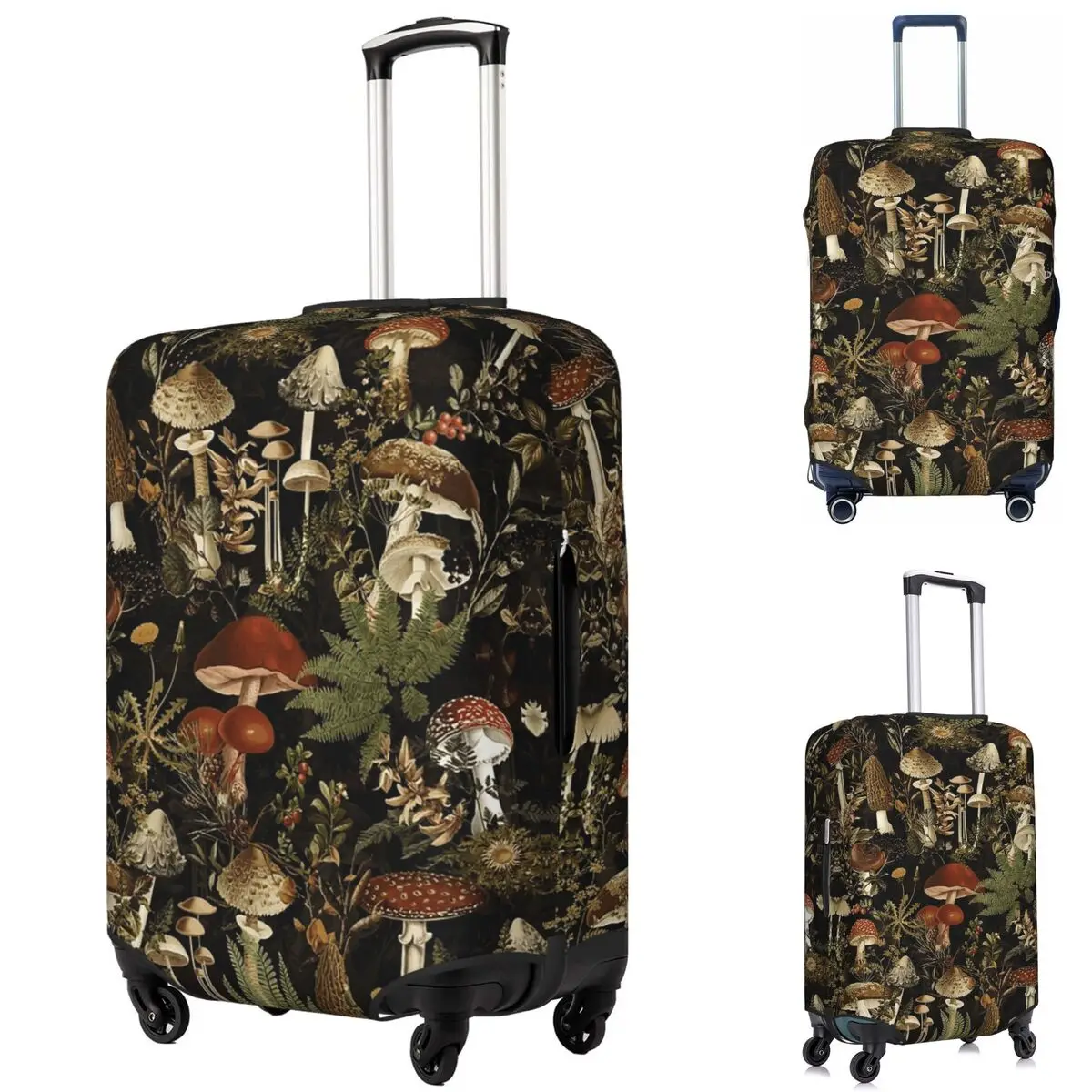 Midnight Mushrooms Forest Botanical Night Garden Suitcase Cover Protection Elastic Trip Luggage Protector Covers for 18-32 Inch