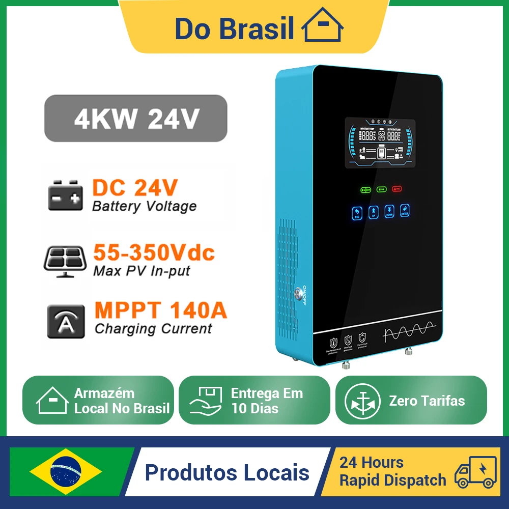 

BR Y&H 4KW Hybrid Solar Inverter 24V 110V 120V Pure Sine Wave Off Grid MPPT 140A Solar Charger with BMS, Battery-Free Starting