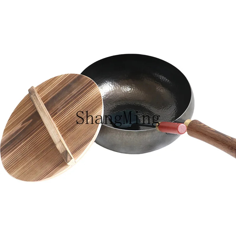 

DSA fish scale pattern big belly pot thickened wrought iron hand forged iron pan uncoated household wok