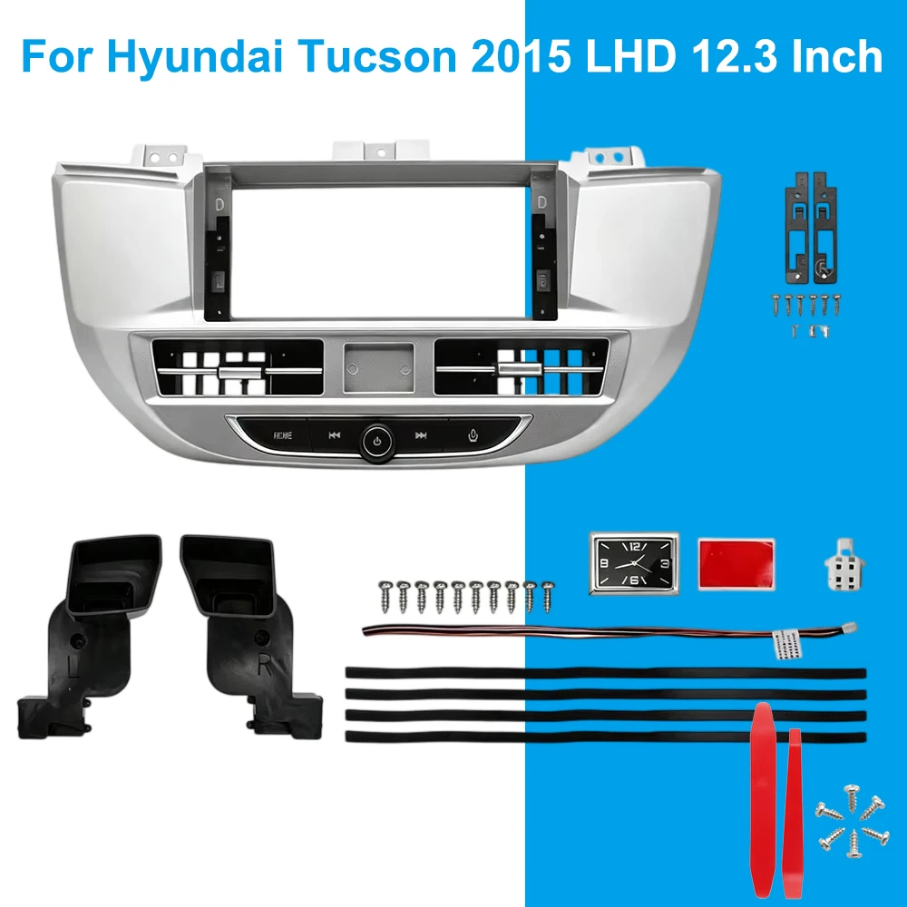 For Hyundai Tucson 2015 LHD 12.3 Inch Car Radio Fascia Frame Dashboard Panel Stereo Installation Trim Kit