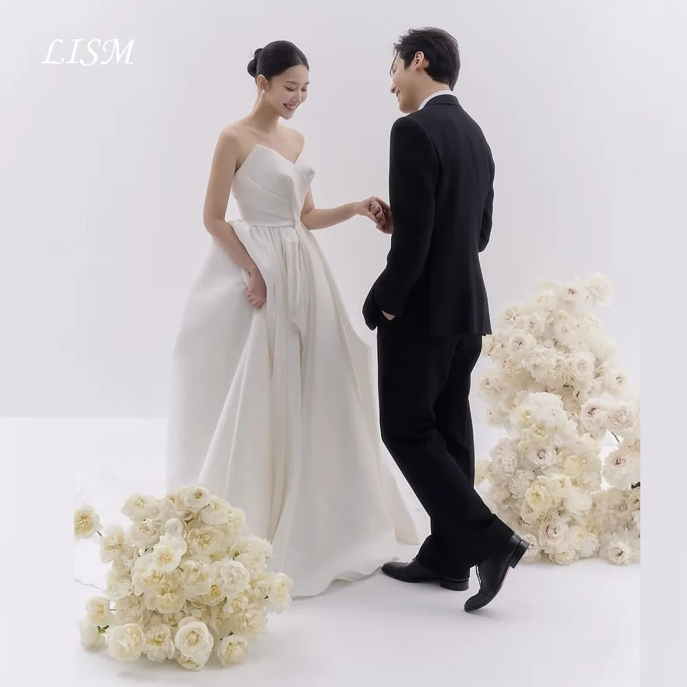 

LISM Sweetheart A-Line Korea Wedding Dresses Silk Satin Long Elegant Bridal Gowns Photo Shoot Customized 결혼식 드레스 Zipper