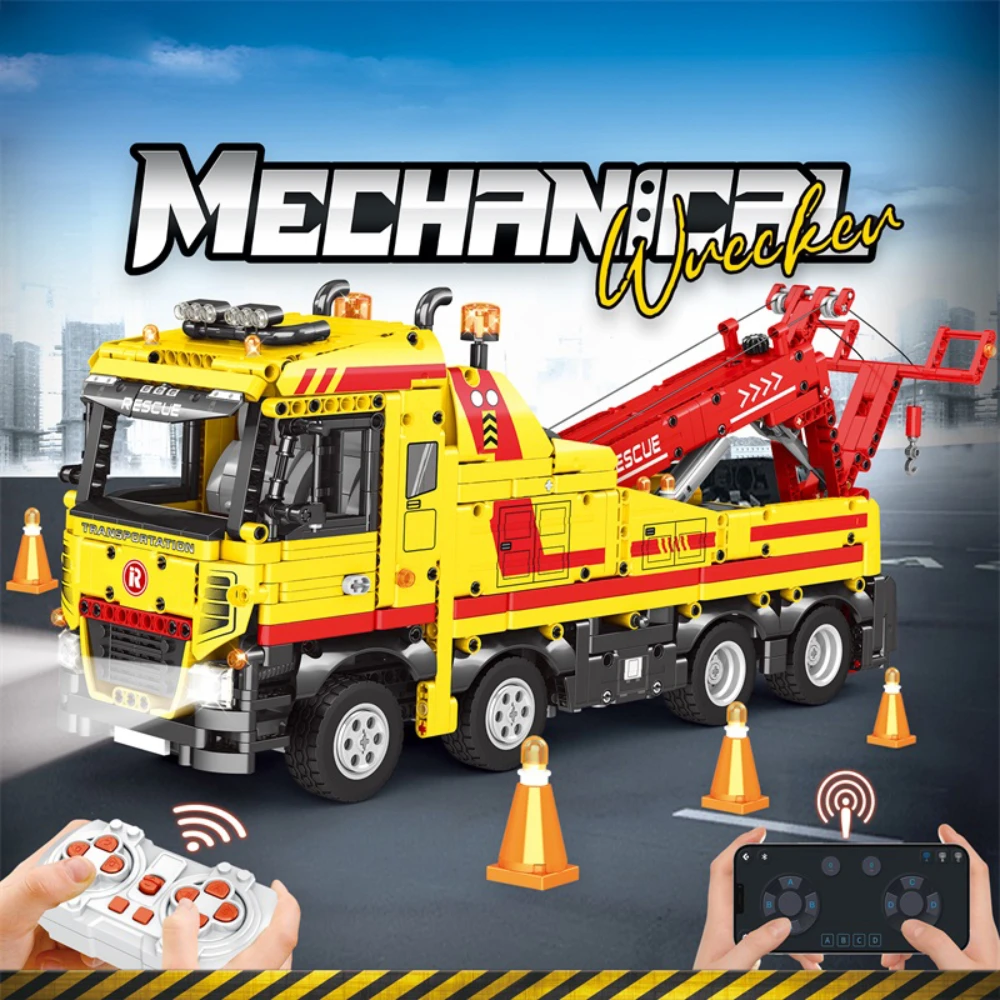 Motorized Wrecker Trucks Building Set for Adults, 1910 Pcs, Remote Controlled Tow Truck Clamping Blocks, Gift for Girls and Boys