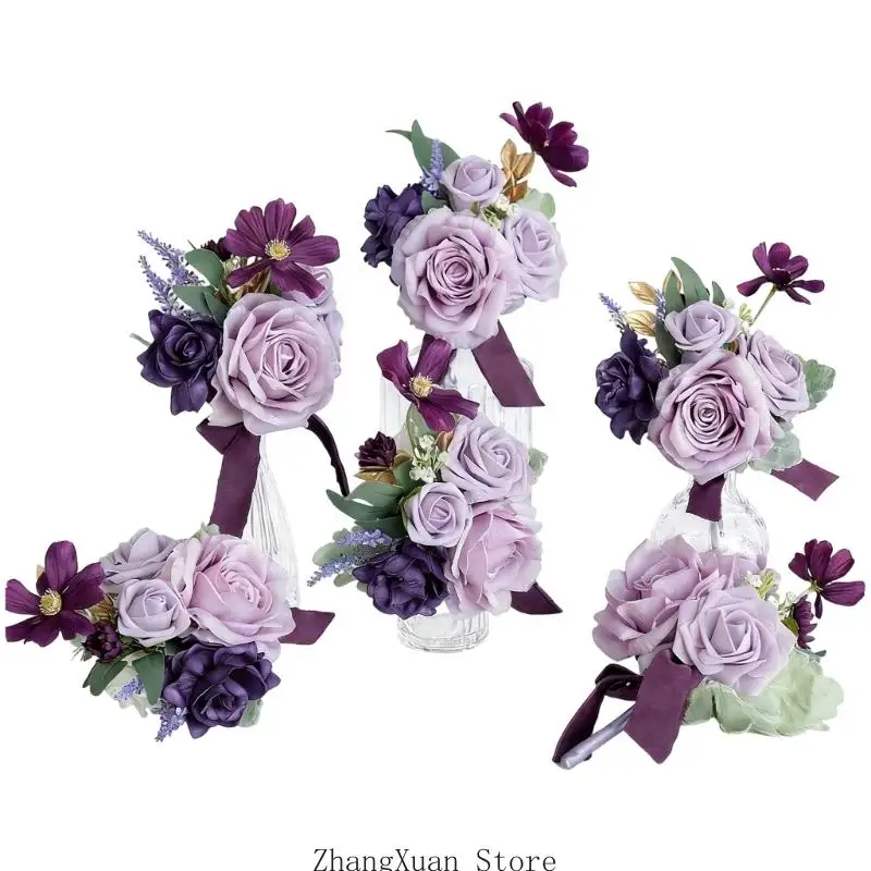 6 Stück Brautsträuße, künstliche PVC-Rosen für Hochzeitszeremonie, Dekoration, 3 x – Detail 9