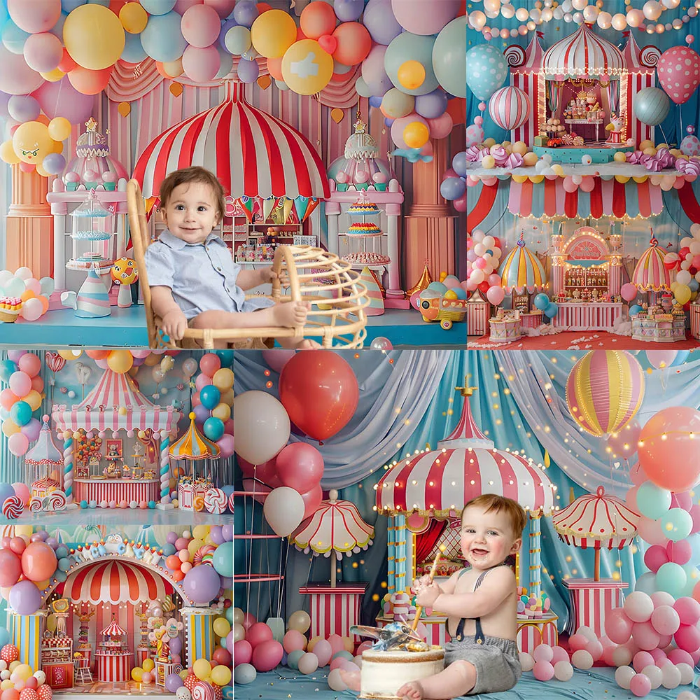 

Circus Theme Photography Backdrops Colorful Balloon Shop Party Decor Background Baby Birthday Children Portrait Photo Studio