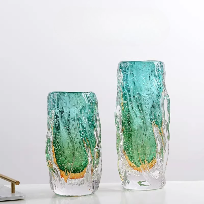Glazed vase, light luxury and high-end living room flower arrangement glass art flower drying device