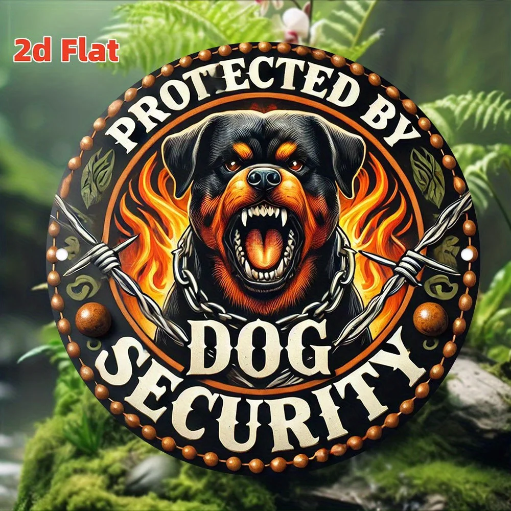 2D flaches 1-teiliges Rottweiler-Hund-Sicherheitswarnschild aus Holz – kreisförmige Retro-Wandkunst und heißes Design, Familiendekoration für Hunde