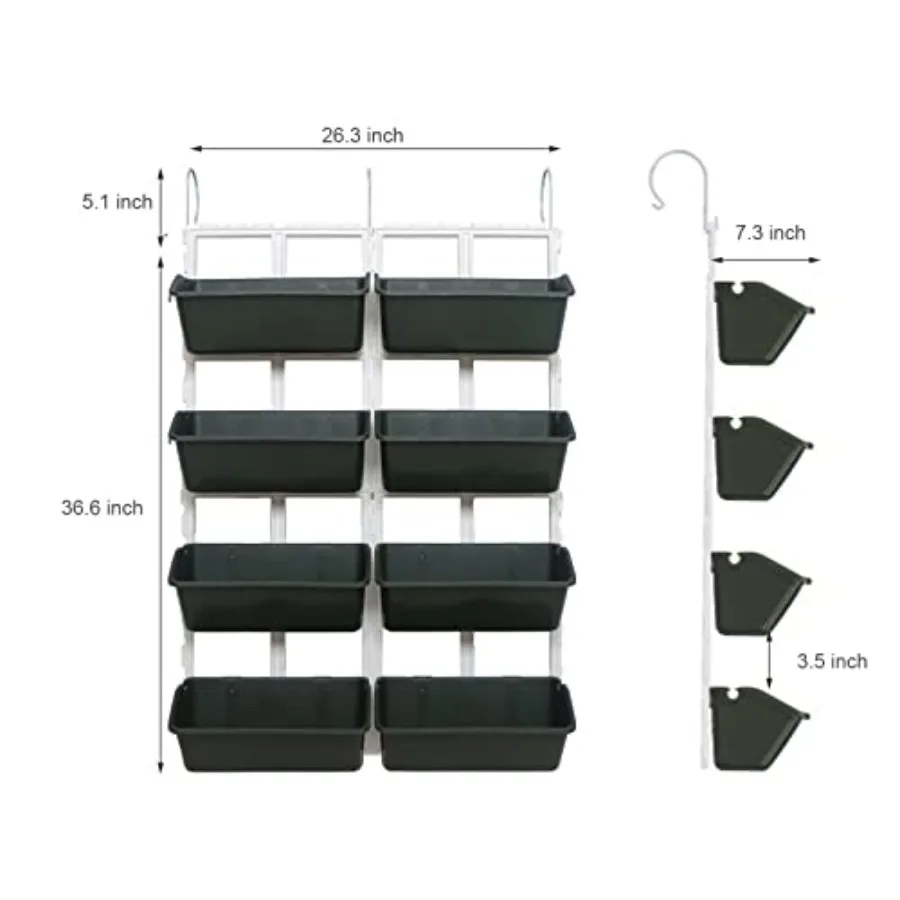 Heavy Duty 8-Pot Vertical Planter Stand for Balcony Railing and Wall, Army Green, Metal, 79 lbs Load Capacity with Drip System