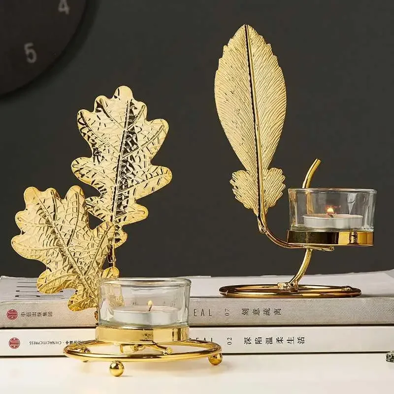 Gold Candle Holders Party Wedding Decorations Candlestick Gold Metal Plant Leaves Candelabra Table Centerpiece image 3