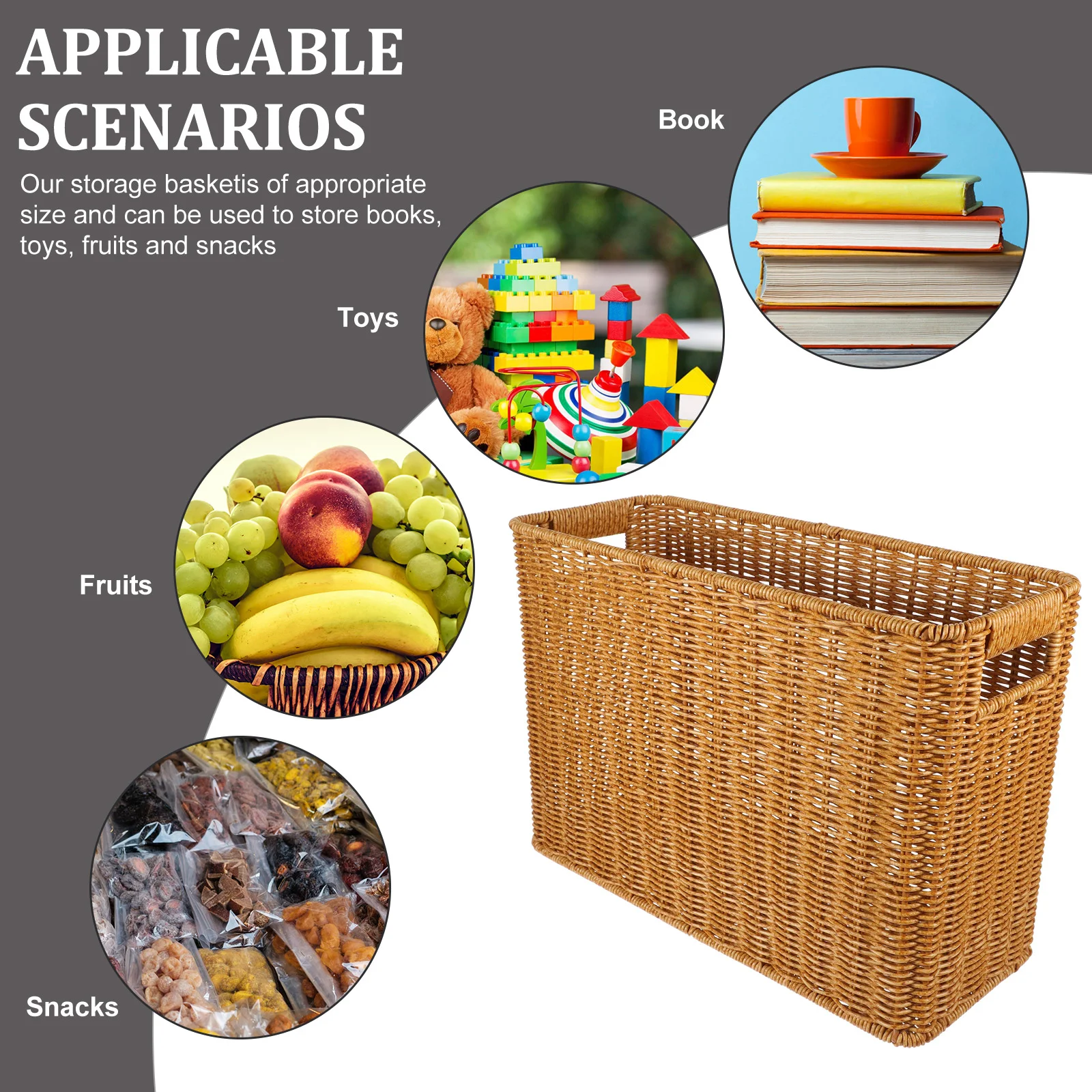 Magazine Newspaper Basket Handwoven Imitated Rattan Vegetables Holder Storage Toiletries Desktop Organizer Piggy Bank for Boys