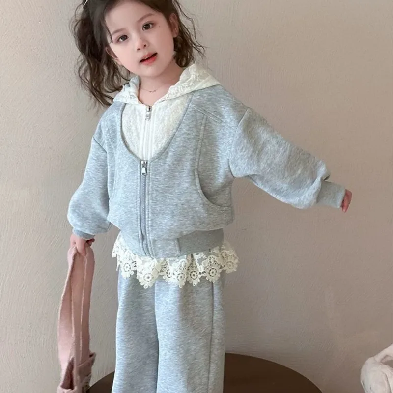 

Весна-осень-лето 2029, детское пальто для девочек, комплекты с капюшоном + брюки, удобная милая детская одежда, детская одежда