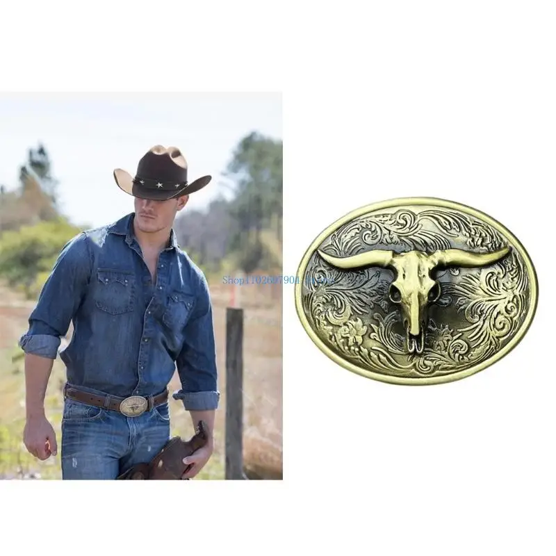 

N7YF Oval Carved Floral Pattern Head Belt Buckle Cowboy DIY Belt Accessories