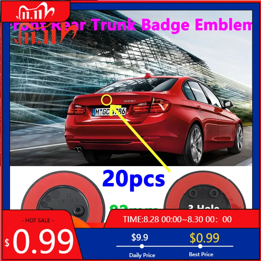 

Emblems 20pcs 82mm 2 3 Hole Car Bonnet Hood Front Rear Trunk Badge Logo Emblem Sticker For E87 E46 E28 E60 G20 G03 G05 F10 E