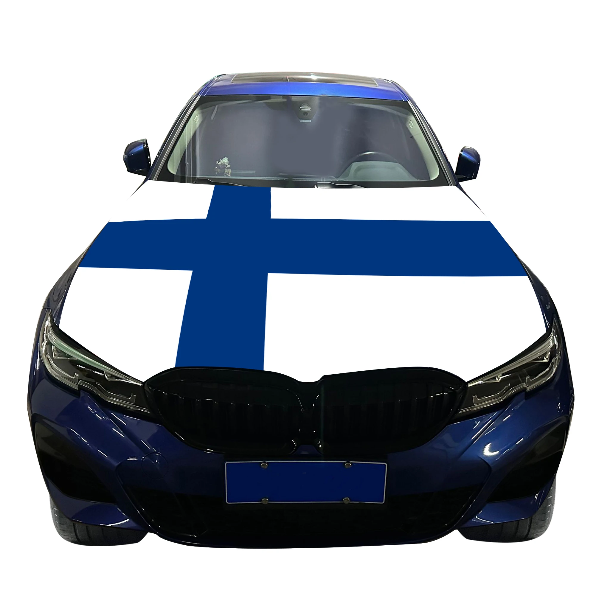 Finland Car Hood Cover Flag  Universal Size Elastic Polyester 120x150cm for Car Decor