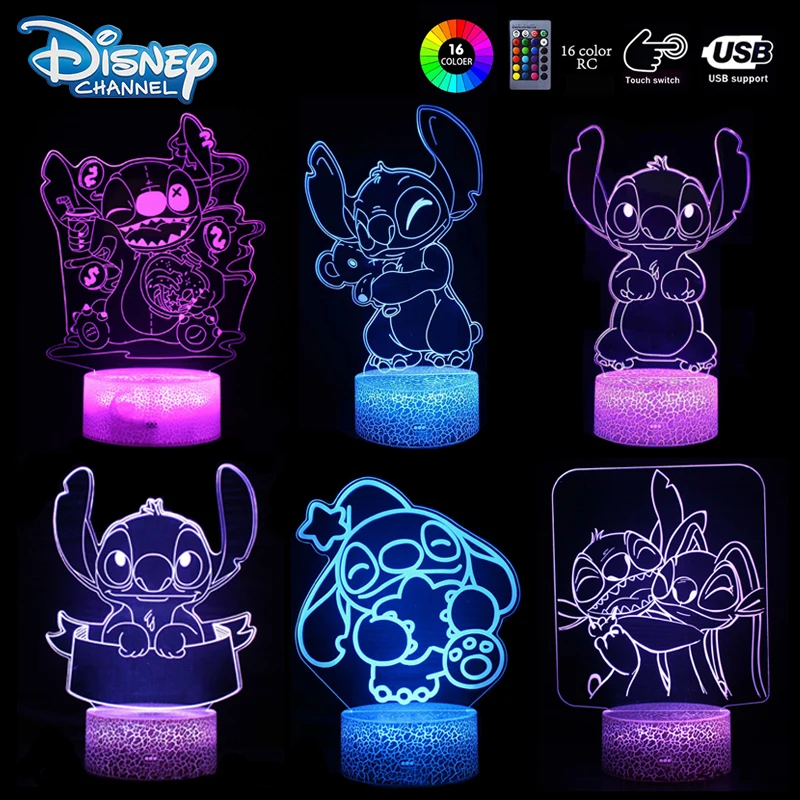 

Disney Lilo and Stitch 3D LED Lamp Anime Figures Night Light USB Sleep Table Lamps Home Decor Neon Lights Children Birthday Gift