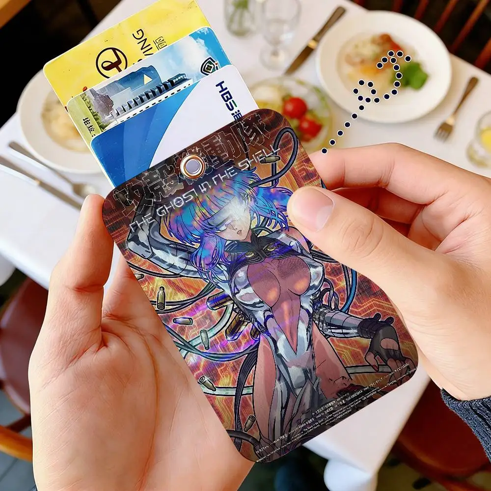 Anime G-Ghost In The Shell Rectangle ID Card Case Keychain Access Card Bag Key Tag Ring Leather Card Holder Key Ring Access