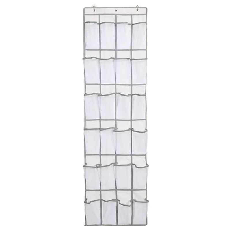 AT63-1 PCS 24 Mesh Door Back Non-Woven Shoe Storage Hanging Bag Slipper Storage Bag Door Organizer White