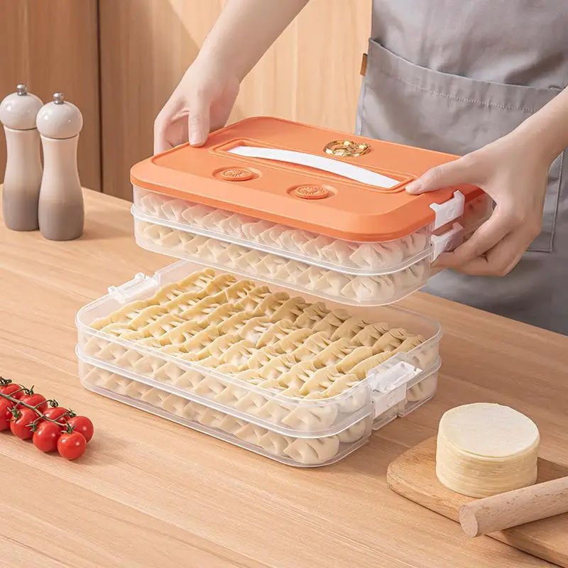 Dishwasher Safe Food Storage Containers with Lids 1-4 Stackable Layers Sealed Dumpling Box for Refrigerator Storage