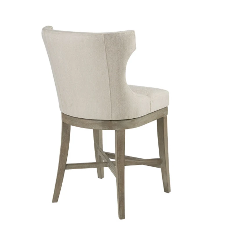 Counter Stool - Elegant Wingback, Bronze Kick Plate, Swivel Seat, Reclaimed Wood Legs,  Swivel Function for Easy Rotation