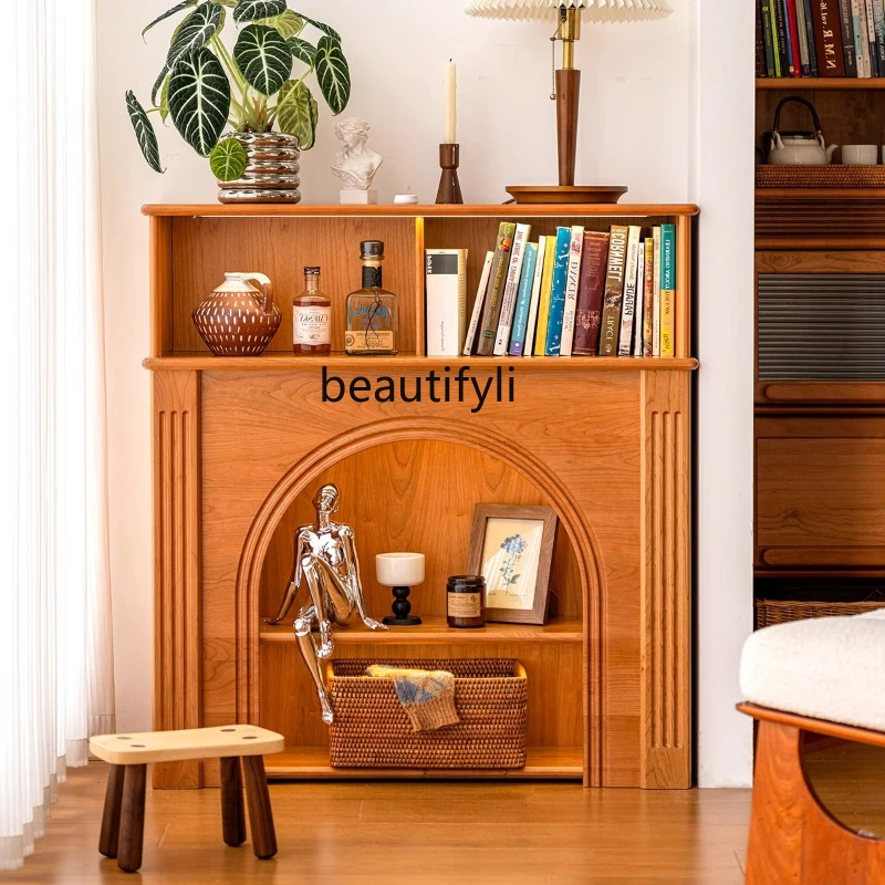 

Fireplace Living Room Entryway Cabinet French Vintage Solid Wood Decorative TV Cabinet Home Ornament Cherry Wood