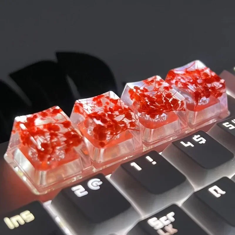 1Pcs Hohe Qualität Epoxy DIY Transluzente Blätter Trockenen Blumen Papier Kreuz Achse Mechanische Tastatur Keycap Universal Zubehör