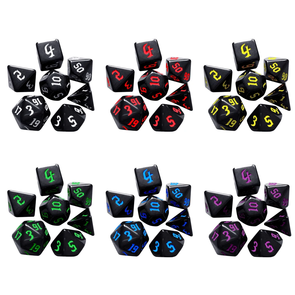 7pcs/Set Multi-Sided Digital Dice Set D4 D6 D8 D10 D12 D20 Opaque Polyhedral Dices for Tabletop Role-Playing Game DND