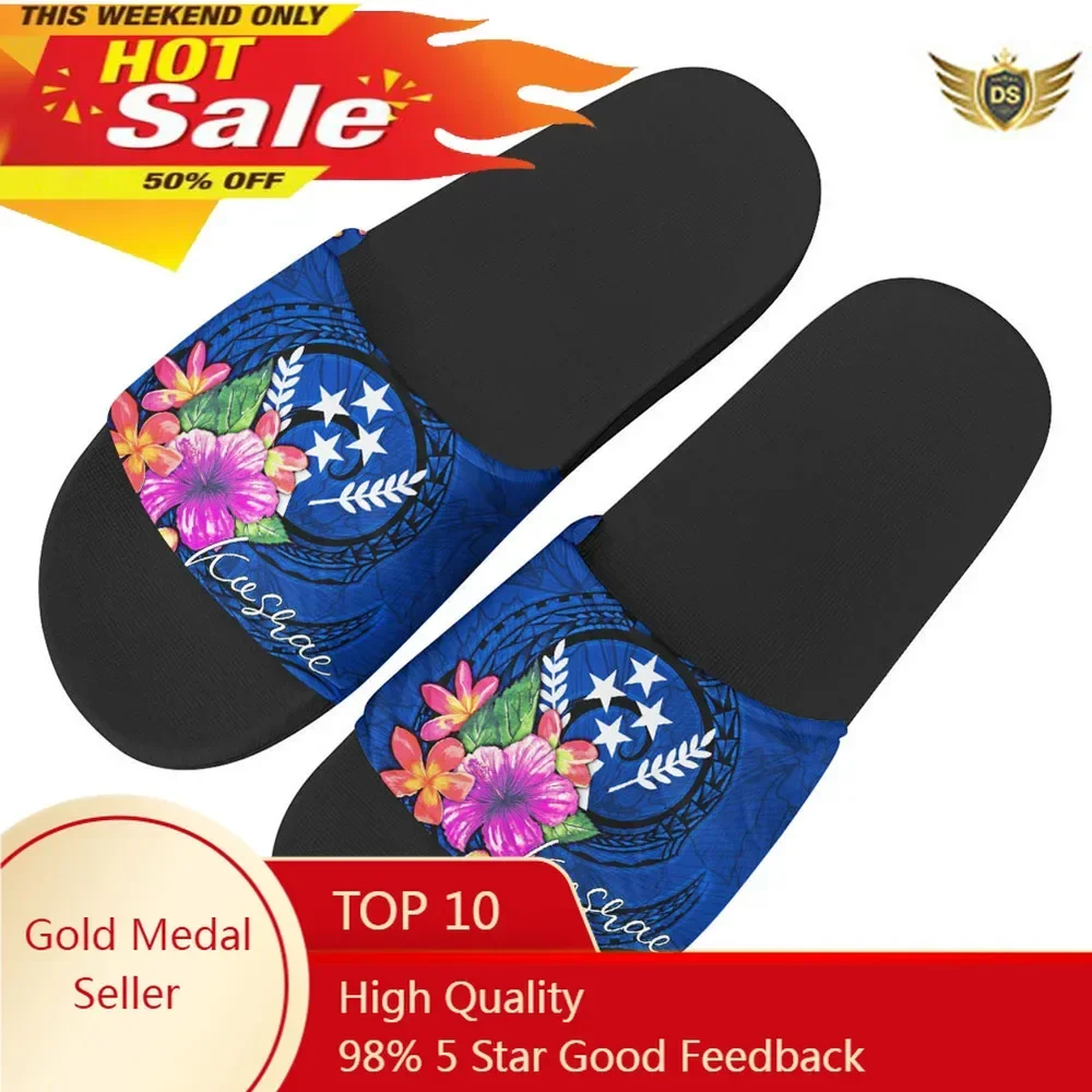 Kosrae Hibiscus Print Summer Women Slides Beach Flip Flops Indoor Home Footwear Flat Sandals Open Toe Slipper