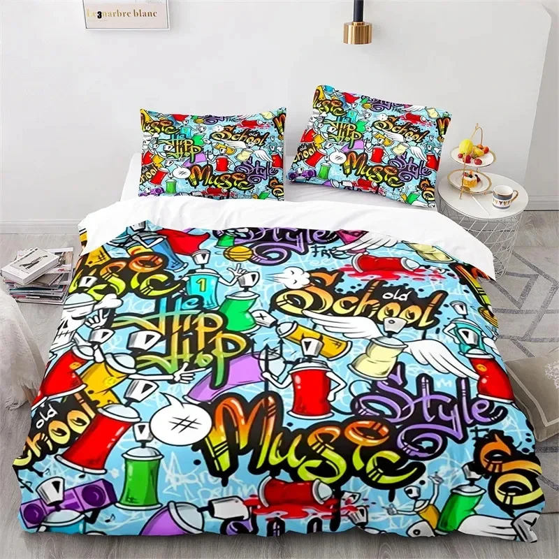 Exquisite Graffiti Hip Hop Modern Street Art Bedding Set,Duvet Cover Bed Set Quilt Cover Pillowcase,King Queen Twin Size Boys Gi