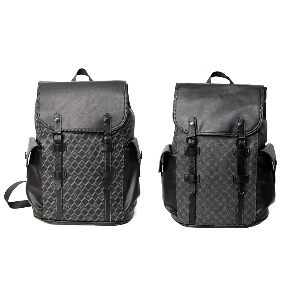 ​Men's Checkered PU Leather Laptop Backpack 2025: Slim Business Commuter Bag Spacious Anti-Theft Daypack