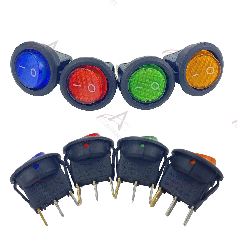Rodada LED Rocker Light Switch, luzes do botão de energia, ligado e desligado, 3Pin, 12V, 20A, 1Pc