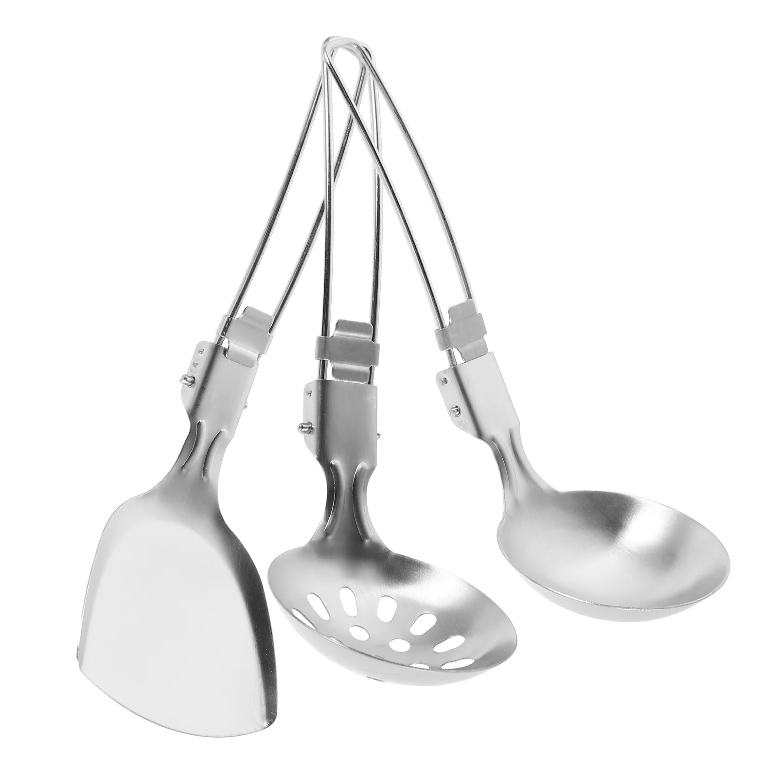 

3Pcs Foldable Stainless Steel Camping Utensil Set Portable Cooking Spatula Spoon Ladle Outdoor Travel Picnic Kitchenware