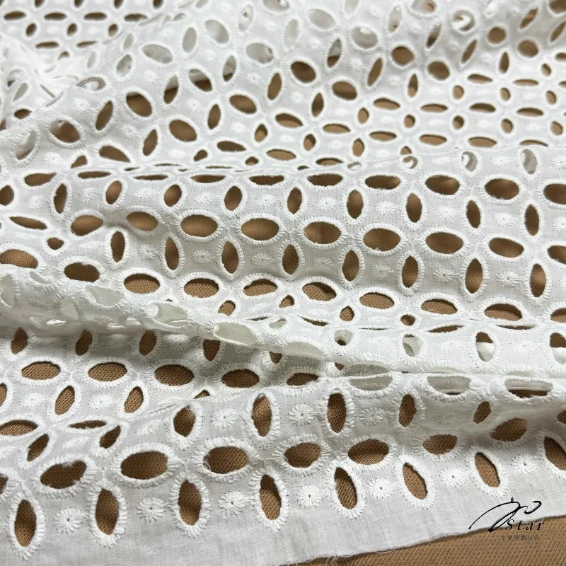 2Meters White Hollow Embroidered Cotton Fabric French Shirt Dress Soft Lace Fabric Spring and Summer