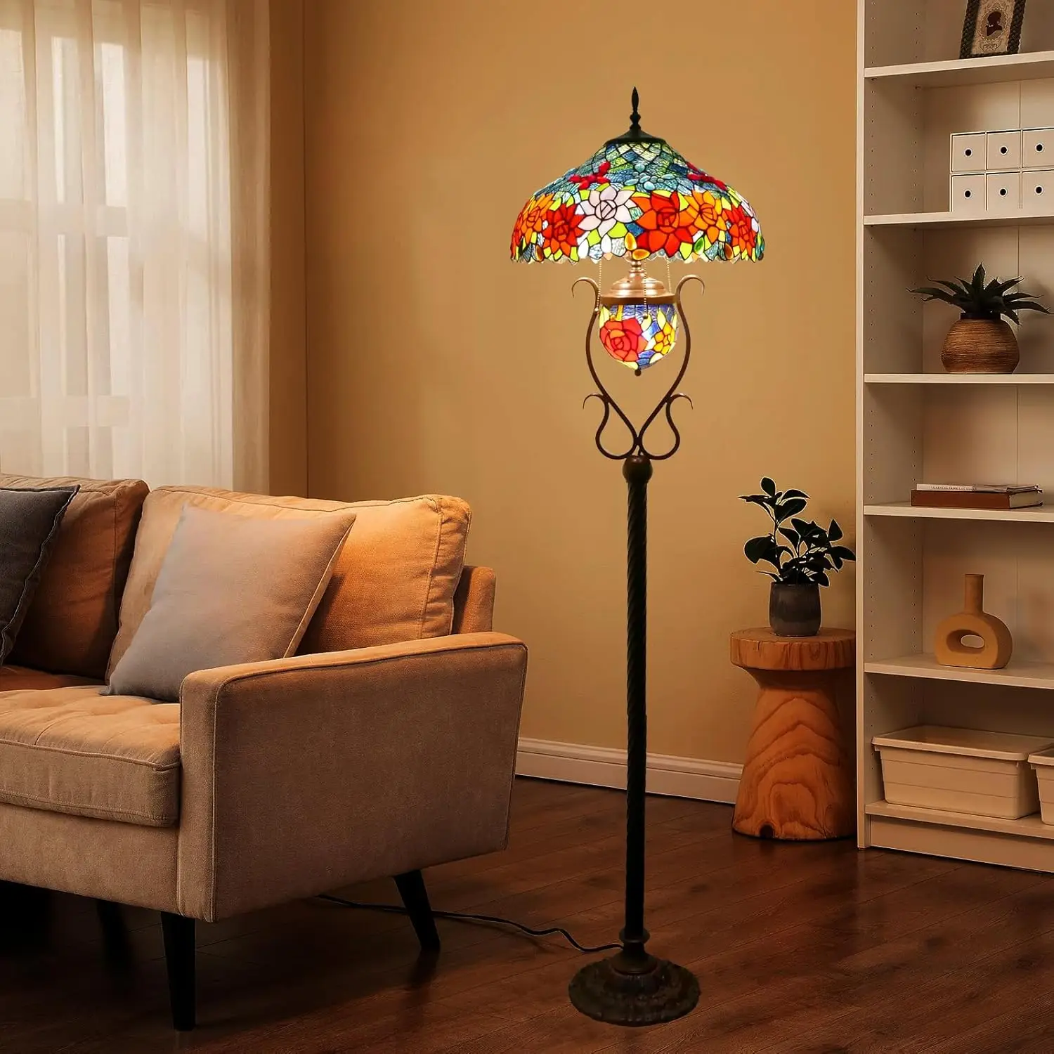 Tiffany style Large LED Floor Lamp American Retro Style  European Modern Living Om Bedroom Country Stained Glass Decoration
