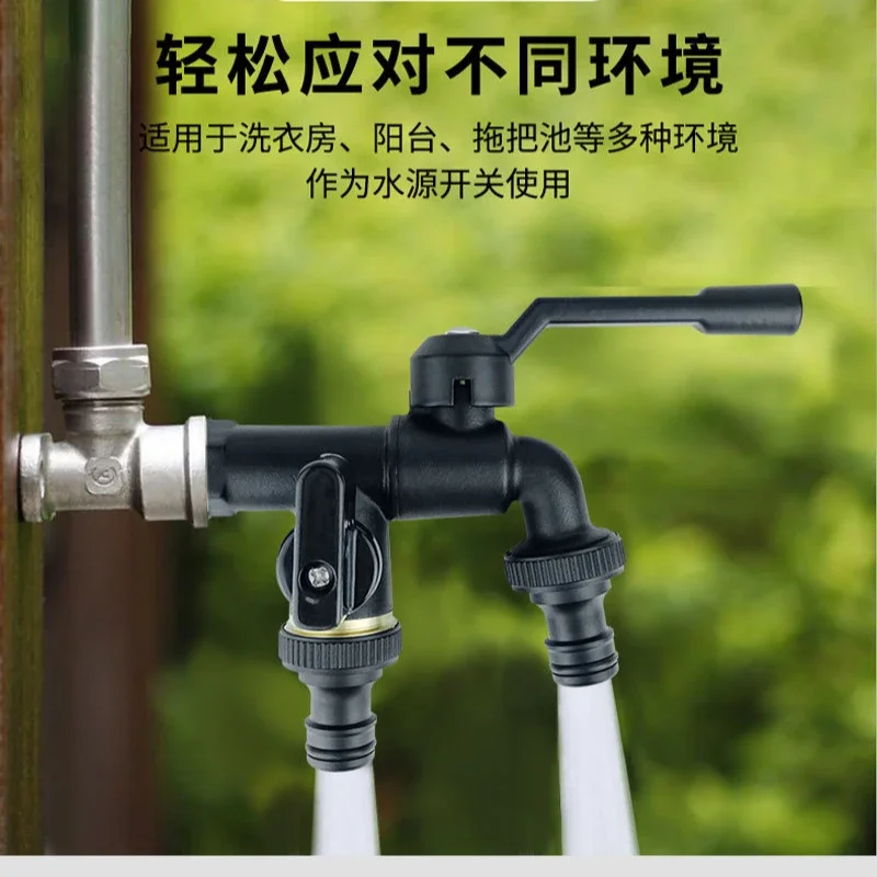 2025 New Outdoor Faucets 1/2 Gardening Double Water Outlet Brass Nozzle One in Two Out Double Pacifier Nano Black Copper Faucet - Image 3