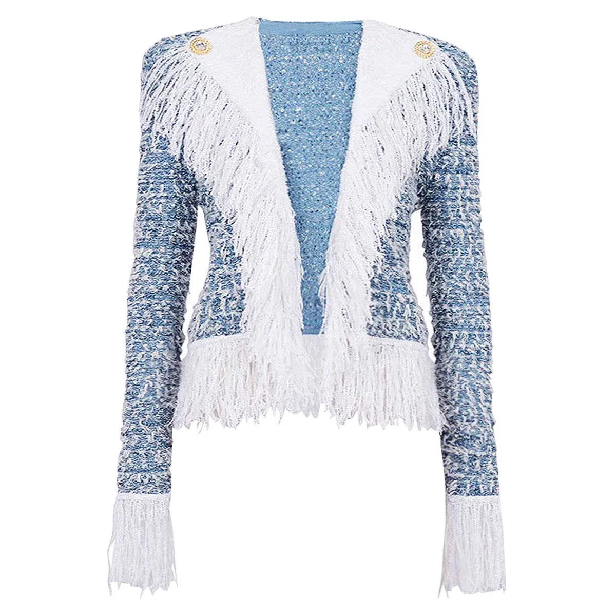 SML Quality 2026 Autumn Winter Tweed Jacket Women Blue Tassel Lapel Coat Elegant Fashion Lady Outerwear