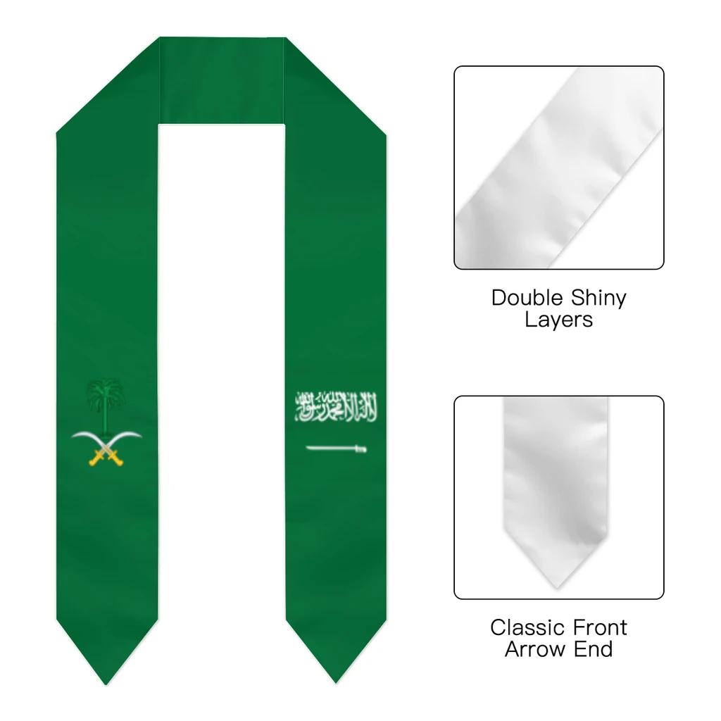 Custom Name Saudi Arabia Flag Scarf Graduation Sash Stole International Study Abroad Adult Unisex Party Accessory