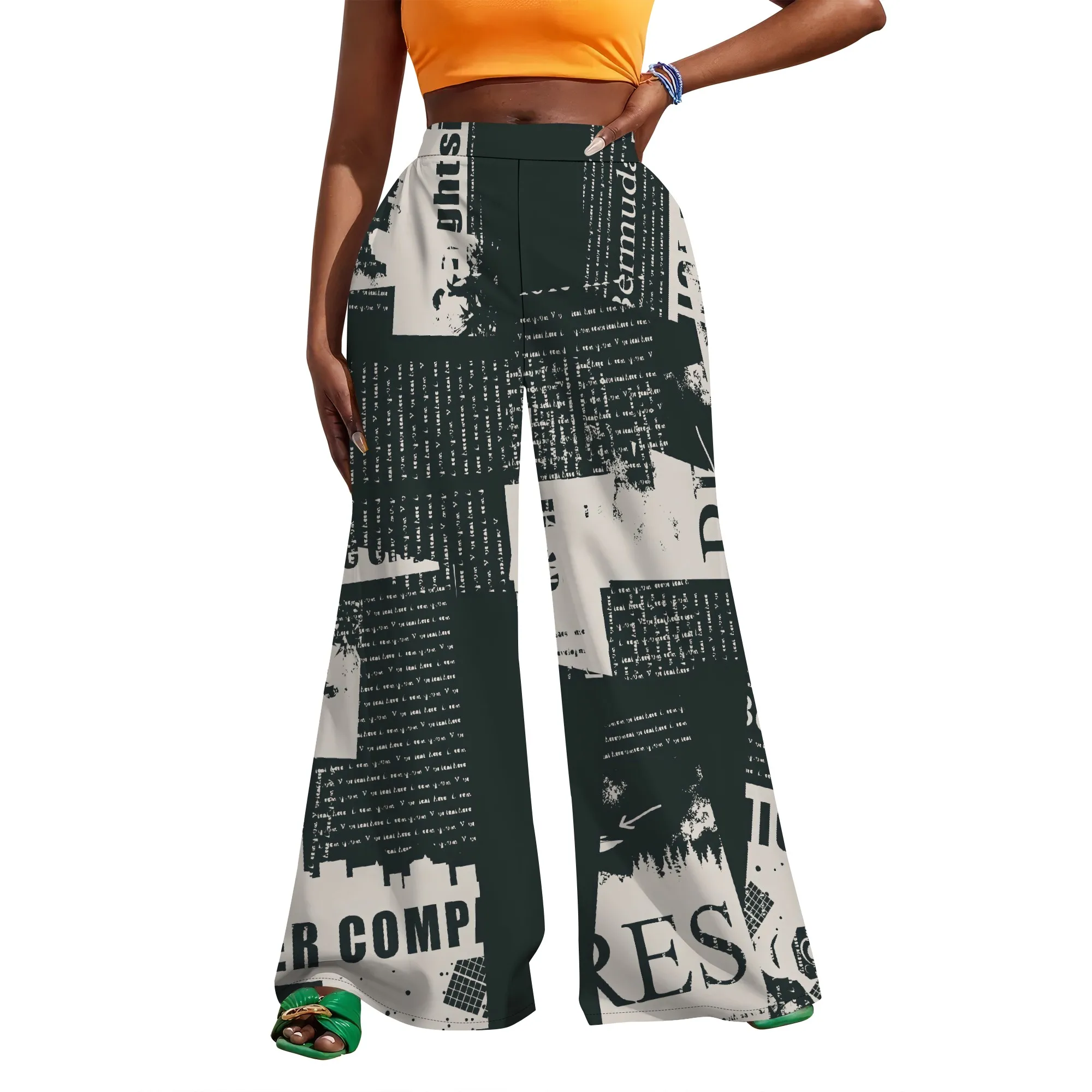 Patchwork Print Wide Leg Pants for Women Leopard Plaid Striped Mix Trendy High Waist Look